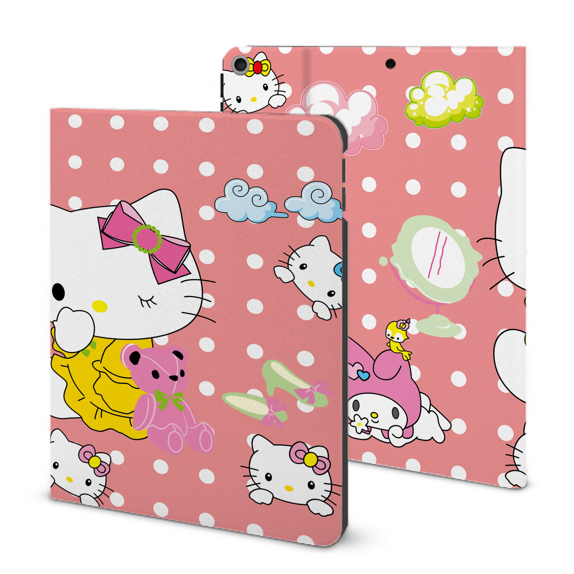 （画像用） Hello Kitty ハローキティ IPad ケース ブック型 PUレザー TPU 耐衝撃 軽量 薄型 ペン収納なし 全面保護 IPad 各モデル対応